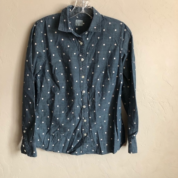 J.Crew Factory Chambray Polka Dot Button Down Top - Picture 2 of 8